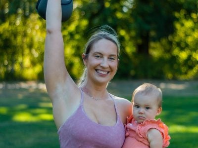 mum in workout clothes with baby
